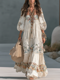 Ivory Bohemian Print Puff Sleeve Maxi Dress