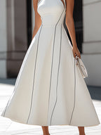 Halter Neck Cutout Panel A-Line Midi Dress