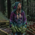 Women's Vintage Viking Skull And Rose Gradient Art Knit Hooded Sweater