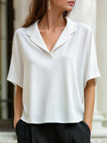 Relaxed Lapel Collar Short Sleeve Blouse