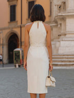 Halter-Neck Belted Midi Dress