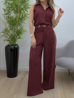 Elegant Linen And Cotton Sleeveless Top And Pants Two-piece Set