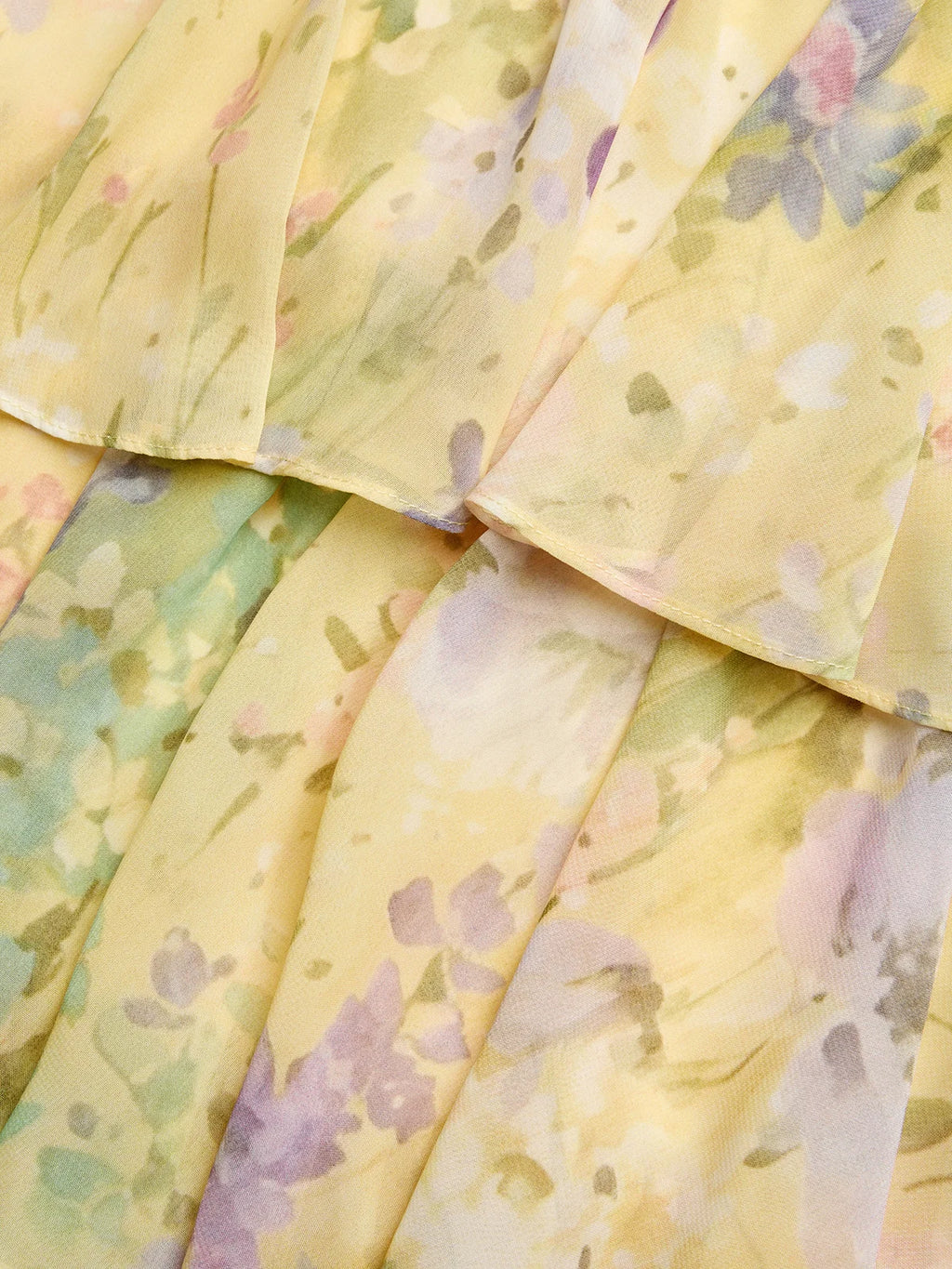 Yellow Ruffled Floral Chiffon Halter Sleeveless A-Line Maxi Dress