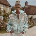 Women's Vintage Bohemian Floral Embroidery Casual Zip-up Hoodie