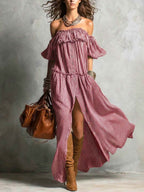 Women's Striped Art Print Casual Stylish Ruffled Vacation Maxi Dress