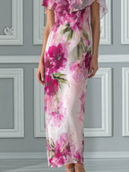 Floral Print Maxi Dress With Flutter Capelet