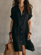 Minimalist Basic Shirt Linen Cotton Mini Dress