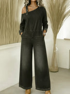 Women's Fashionable Off-the-shoulder Denim Jumpsuit