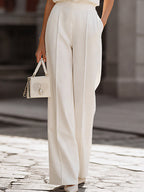 Stand-Collar Sleeveless Blouse & High-Waisted Wide-Leg Trousers Two-Piece Suit