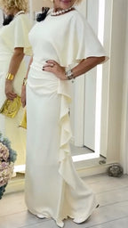 Cape-Sleeve Ruched Maxi Dress
