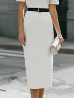 High Neck Belted Tailored Midi Dress