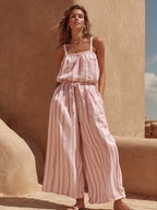 Vacation-style Striped Strappy Jumpsuit