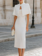 Cape Overlay Structured Midi Dress