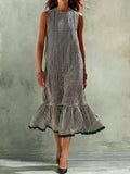 Women's Retro Striped Art Casual Fashion Cozy Cotton Linen Dress