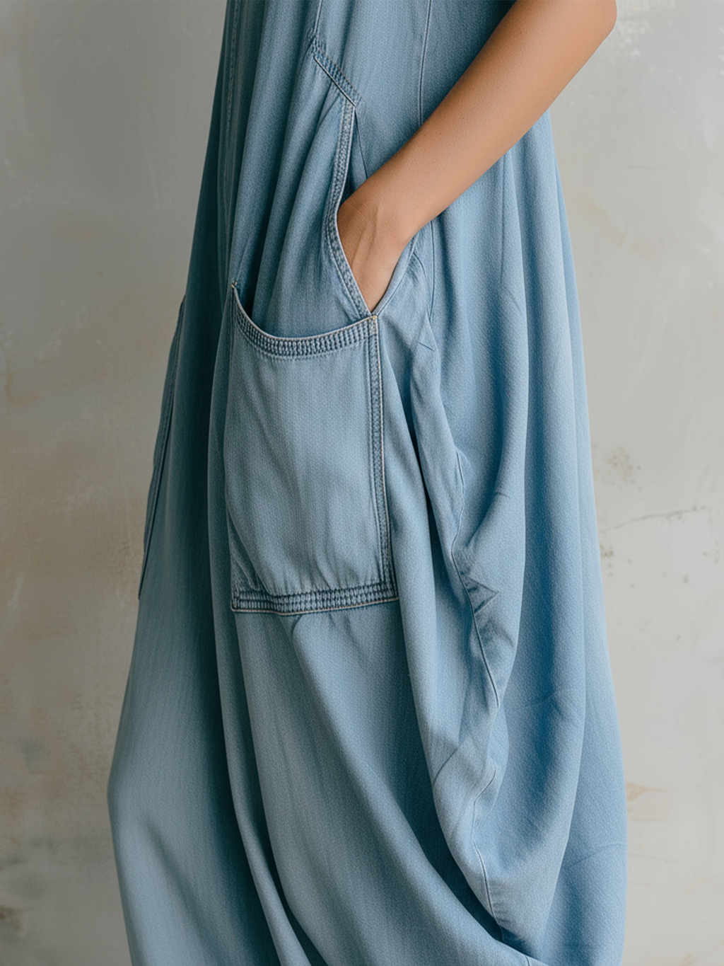 Vintage Washed Denim Sleeveless Jumpsuit