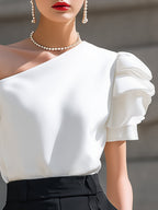 Elegant One-Shoulder Ruffle Sleeve Blouse