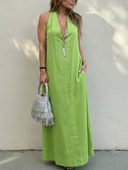 Stylish Elegant Minimalist Halter Neck Linen Maxi Dress