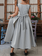 Light Blue and Cream Tartan Cotton Apron