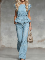 Women's Casual Ruffle Denim Set