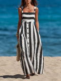 Casual Vacation Striped Sleeveless Linen And Cotton Dress