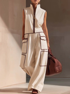 Casual Loose-fitting Color-blocked Workwear Jumpsuit