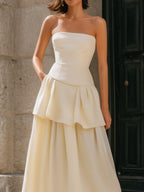 Strapless Tiered Peplum A-Line Midi Dress