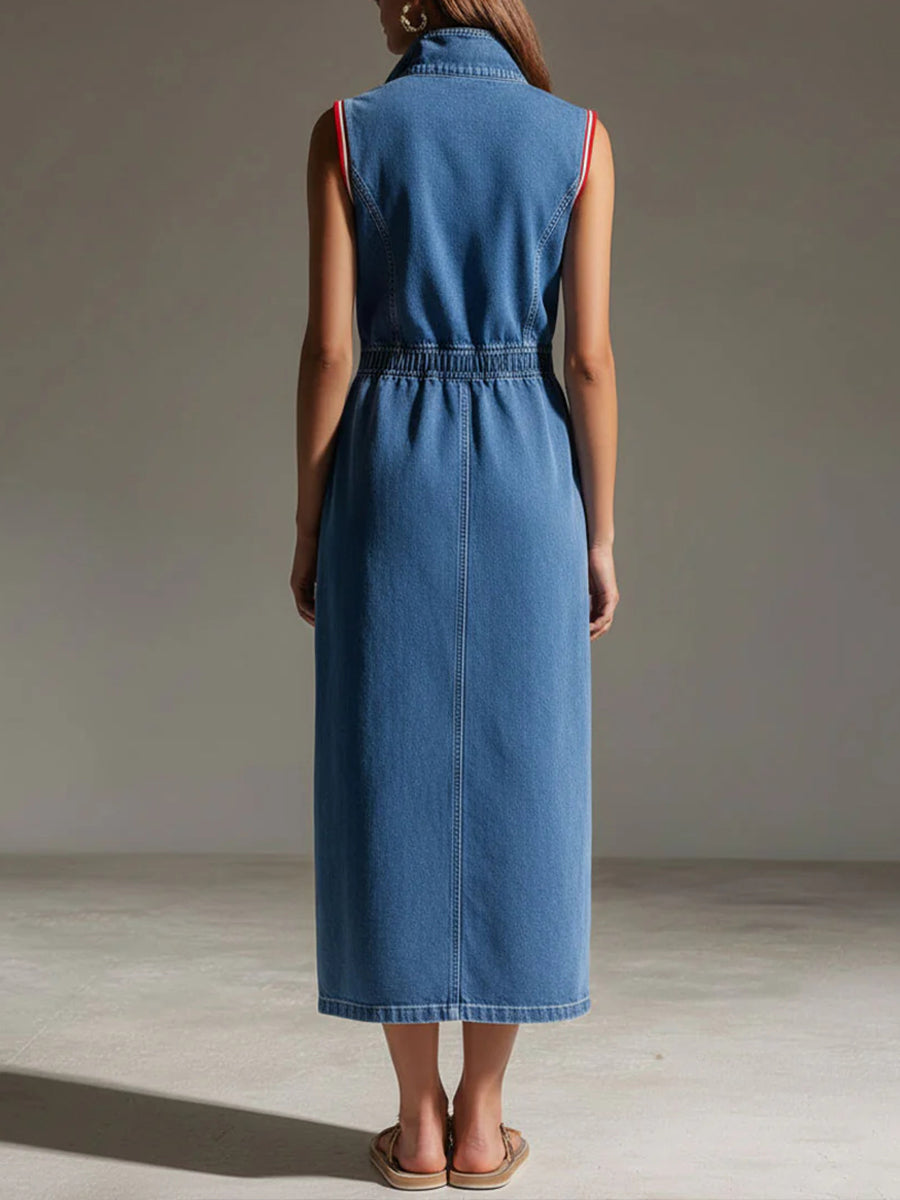 Casual Zipper Denim Sleeveless Dress