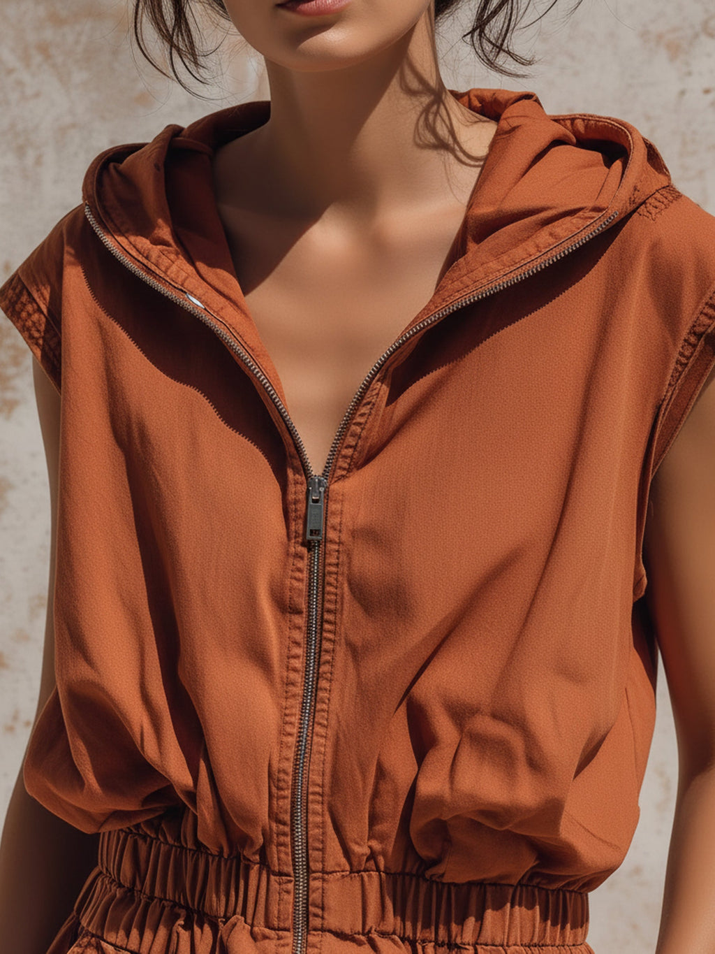 Hooded Sleeveless Utility Knee-Length Jumpsuit