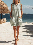 Women's Retro Striped Art Casual Ruffled Stylish Cotton Vacation Dress