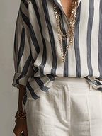Casual Striped Cotton And Linen Long-Sleeved Shirt