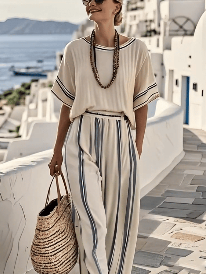 Women'S Loose Striped Wide Leg Pants Suit