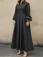 Women's Casual Denim Dress With Ruffled Sleeves