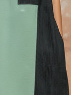 Mint Green & Black Denim Colorblock Sleeveless Maxi Dress