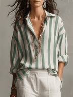 Casual Striped Cotton And Linen Long-Sleeved Shirt