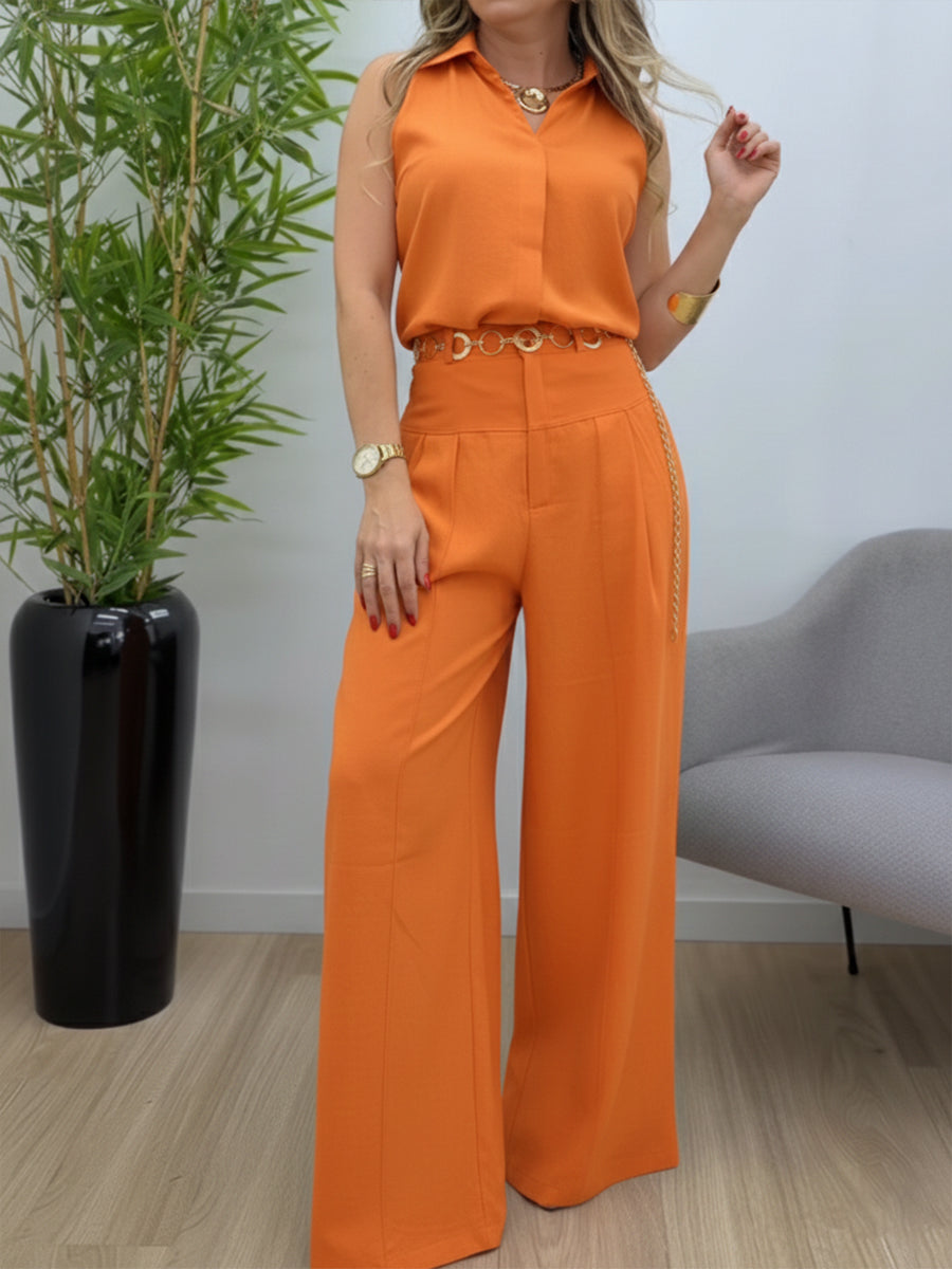 Elegant Linen And Cotton Sleeveless Top And Pants Two-piece Set
