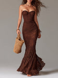 Vintage Strapless Lace Maxi Dress With Fishtail Hem