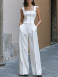 Structured Corset Top & Wide-Leg Tailored Pants Set