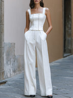 Structured Corset Top & Wide-Leg Tailored Pants Set