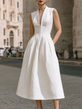 Sleeveless Deep V-Neck Sculpted Midi Dress
