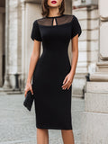 Sheer Panel Keyhole Neckline Short Sleeve Sheath Dress