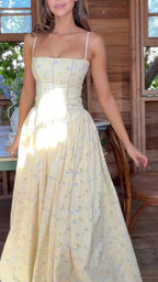 Yellow Floral Spaghetti Strap Maxi Dress