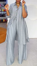 Grey Striped Linen‐Look 2‐Piece Set