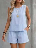 Cozy Loose-fit Striped Cotton-linen Two-piece Set