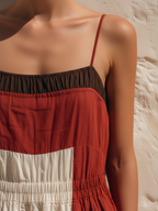 Red & White Color-Block Spaghetti Strap Wide-Leg Jumpsuit