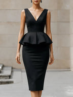 Elegant Sleeveless Peplum Midi Dress