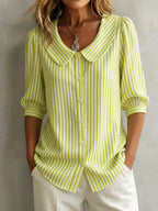 Retro Peter Pan Collar Striped Cotton-linen Shirt