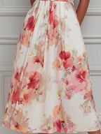 Soft Pleated Floral A-Line Midi Dress