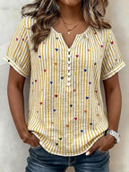 Casual Heart And Stripe Linen-cotton Shirt