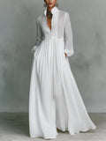 Minimalist Patchwork Single-breasted Stand-up Collar Long-sleeved Dress
