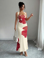 Elegant Halter-neck Floral-print Bodycon Dress